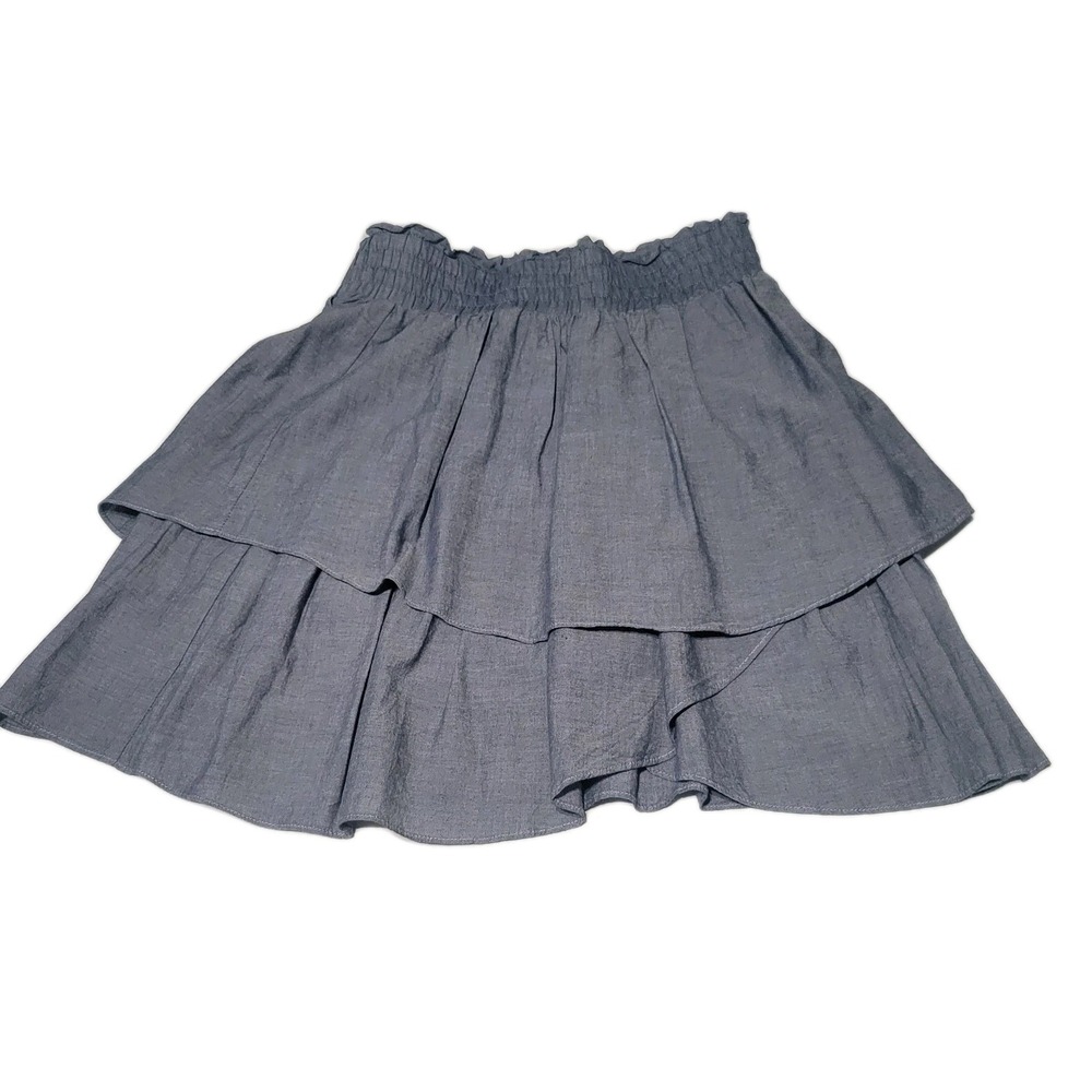 Garnet Hill Chambray Tiered Skirt‎  Ruffles Pull On 100% Cotton Women's Size 2